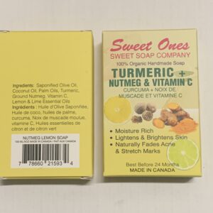 Indulge in the luxurious, soothing benefits of our Turmeric, Nutmeg, and Vitamin C Handmade Organic Natural Soap. Carefully crafted with organic ingredients, this soap combines the powerful properties of turmeric and nutmeg with the brightening benefits of vitamin C to cleanse, nourish, and rejuvenate your skin.