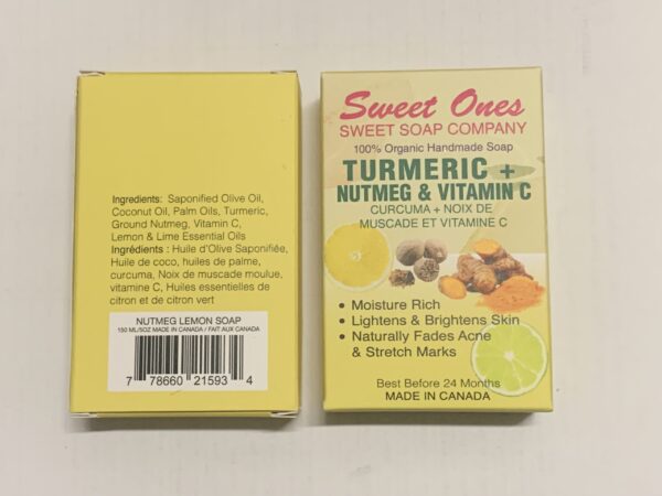 Indulge in the luxurious, soothing benefits of our Turmeric, Nutmeg, and Vitamin C Handmade Organic Natural Soap. Carefully crafted with organic ingredients, this soap combines the powerful properties of turmeric and nutmeg with the brightening benefits of vitamin C to cleanse, nourish, and rejuvenate your skin.